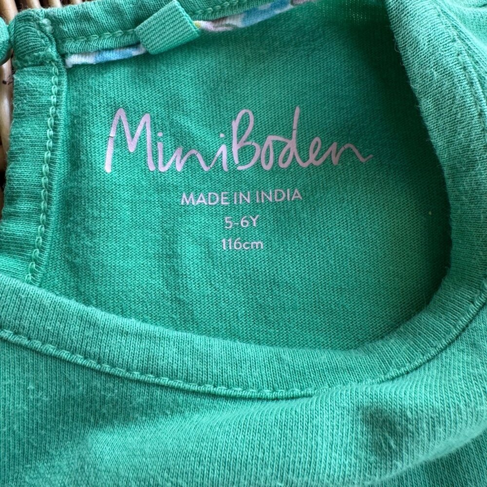 MINI BODEN Guinea Pig Applique Dress Girls 5-6 Green Tunic Floral Sleeves - Picture 5 of 6